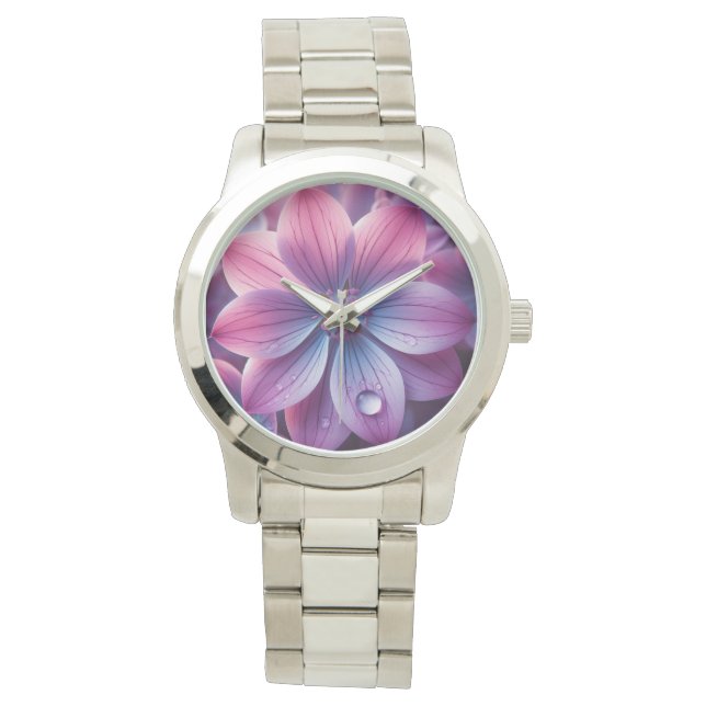 Lila und rosa Lilac-Blume Armbanduhr (Vorderseite)