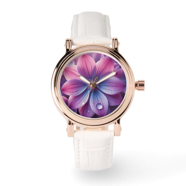 Lila und rosa Lilac-Blume Armbanduhr (Vorderseite)