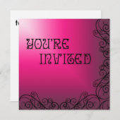 Lila und rosa mit schwarzer Swrils Einladung (Vorne/Hinten)