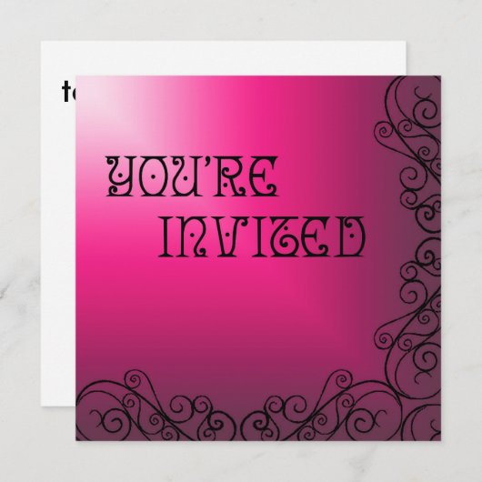 Lila und rosa mit schwarzer Swrils Einladung (Vorne/Hinten)