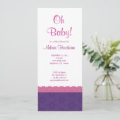 Lila und rosa Muster Girl Babydusche V21 Einladung (Stehend Vorderseite)