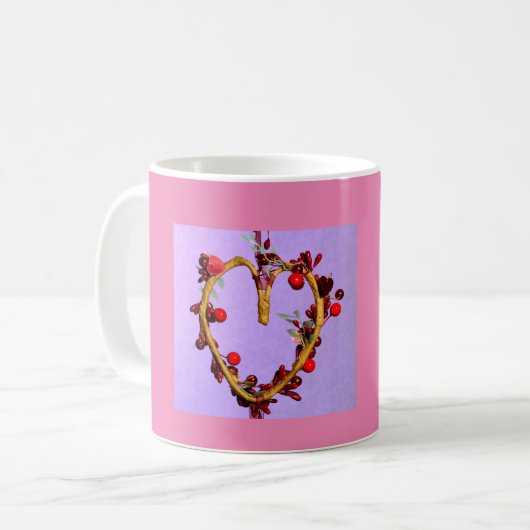 Lila und rosa Muttertagsherz Kaffeetasse (Vorderseite Links)