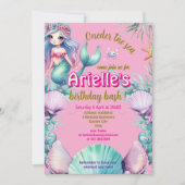 Lila und rosa Onethe Sea Meerjungfrau Geburtstag Einladung (Vorderseite)