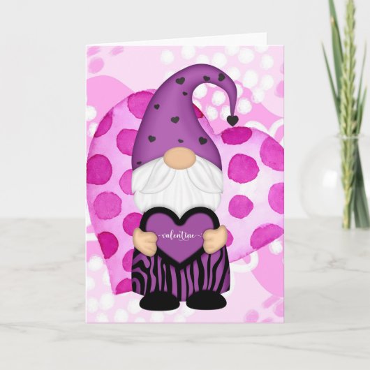 Lila und rosa Polka Dots Gnome Valentine Card Dankeskarte (Vorderseite)
