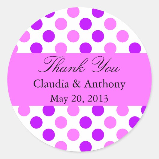 Lila und rosa Polka Dots Wedding Runder Aufkleber (Vorderseite)