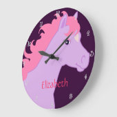 Lila und rosa Pony-personalisierte Wand-Uhr Große Wanduhr (Winkel)