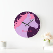 Lila und rosa Pony-personalisierte Wand-Uhr Große Wanduhr (Zuhause)