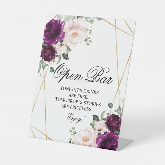 Lila und rosa Rosa Rose - Open Bar Sign Sockelschild (Vorderseite)