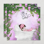 Lila und rosa Rose Girl Dusche Einladung (Vorne/Hinten)