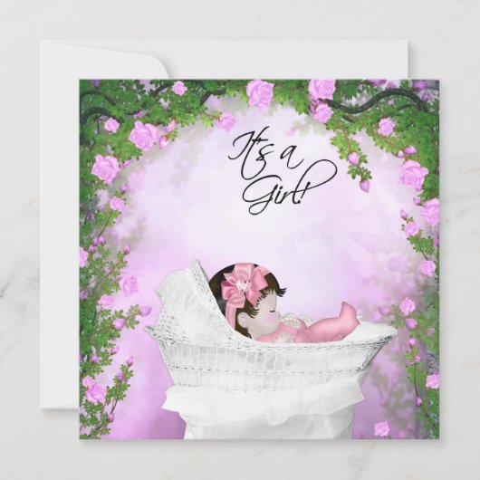 Lila und rosa Rose Girl Dusche Einladung (Vorderseite)