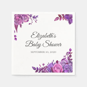 Lila und rosa Rosen. Floral lila Babydusche Serviette