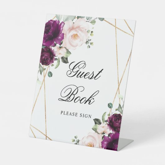 Lila und rosa Rosendusche - Gästebuchsignatur Sockelschild (Vorderseite)