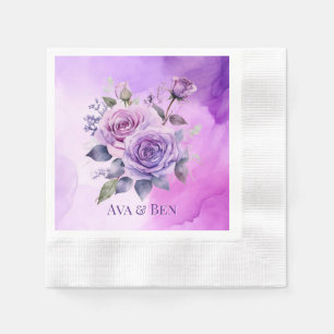 Lila und rosa Rosengarten Hochzeit Serviette