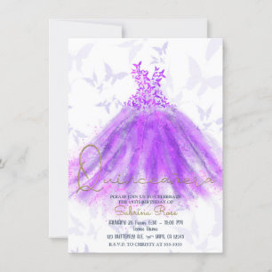 Lila und Rosa Schmetterling Tanzkleid Quinceañera Einladung