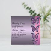 Lila und rosa Schmetterlinge zum Geburtstag Einlad Einladung (Stehend Vorderseite)