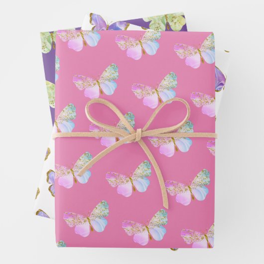 Lila und rosa Schmetterlingsgeschenk Geschenkpapier Set (Beispiel)