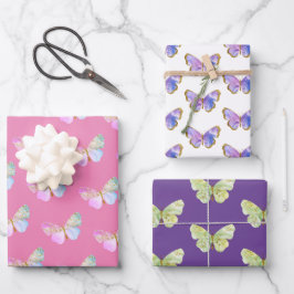 Lila und rosa Schmetterlingsgeschenk Geschenkpapier Set