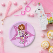 Lila und rosa Stern dunkle Haare Mädchen Party Pappteller (Party)