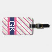Lila und rosa Streifen-Monogramm-Gepäck-Umbau Gepäckanhänger (Vorderseite horizontal)