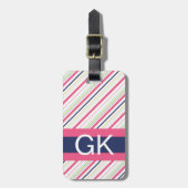 Lila und rosa Streifen-Monogramm-Gepäck-Umbau Gepäckanhänger (Vorderseite vertikal)