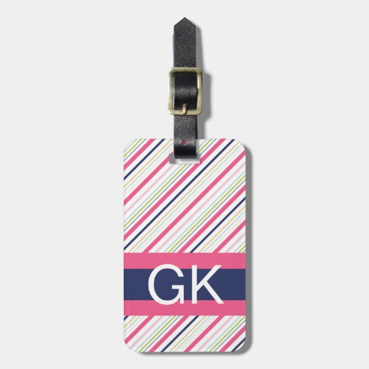 Lila und rosa Streifen-Monogramm-Gepäck-Umbau Gepäckanhänger (Vorderseite vertikal)