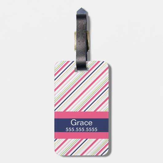 Lila und rosa Streifen-Monogramm-Gepäck-Umbau Gepäckanhänger (Rückseite vertikal)