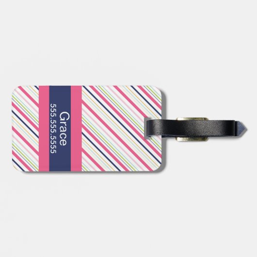 Lila und rosa Streifen-Monogramm-Gepäck-Umbau Gepäckanhänger (Rückseite horizontal)