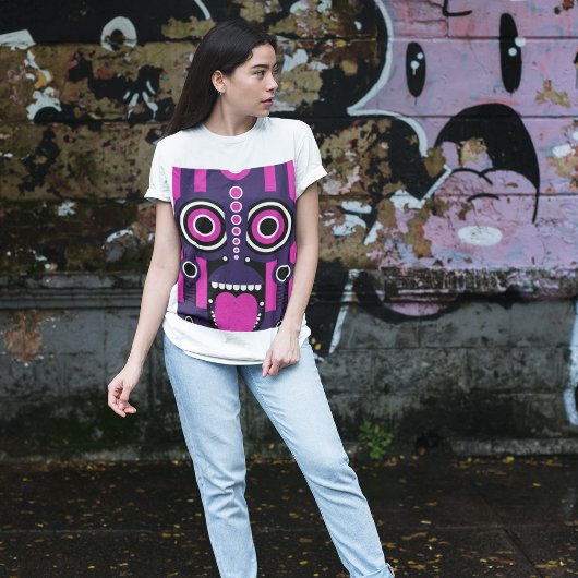 Lila und rosa Tiki Art T-Shirt