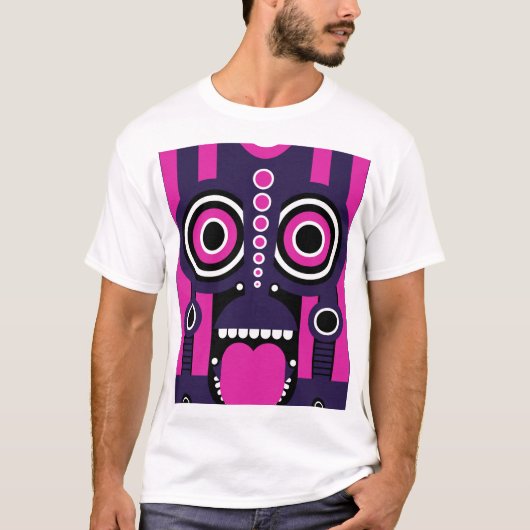 Lila und rosa Tiki Art T-Shirt (Vorderseite)