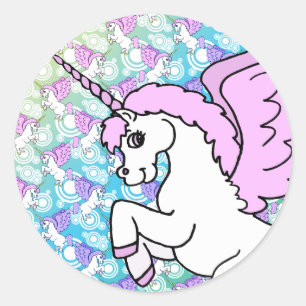 Lila und rosa Unicorn-Muster Runder Aufkleber