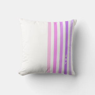 Lila und Rosa vertikale Streifenmonogramm Kissen