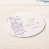 Lila und rosa Vögel öffnen Käfig Hochzeit Unterset Runder Pappuntersetzer (Angewinkelt)