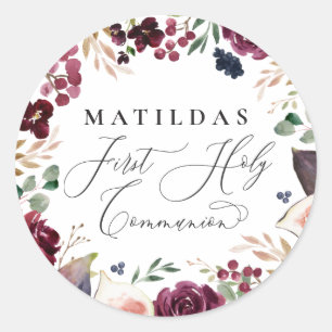 Lila und rosa Wasserfarbe floral Kommunion Runder Aufkleber