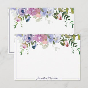 Lila und rosa Wasserfarbe floral personalisiert Mitteilungskarte