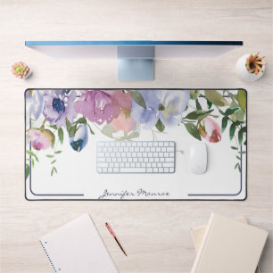 Lila und rosa Wasserfarbe floral personalisiert Schreibtischunterlage