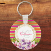 Lila und rosa Wasserfarbe Magnolia Personalisiert Schlüsselanhänger (Vorderseite)
