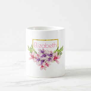 Lila und Rosa Wasserfarbe Magnolie Personalisiert Kaffeetasse