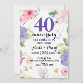 Lila und rosa Wildblumen Jeglicher Jahrestag Einladung