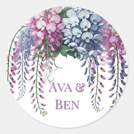Lila und rosa Wisteria Blume Wedding Runder Aufkleber (Vorderseite)