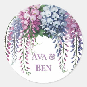 Lila und rosa Wisteria Blume Wedding Runder Aufkleber
