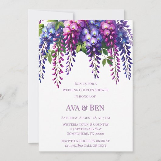 Lila und rosa Wisteria Wedding Couples Dusche Einladung (Vorderseite)