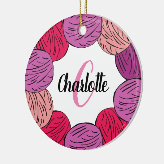 Lila und rosa Wollgeschenke Keramik Ornament (Links)