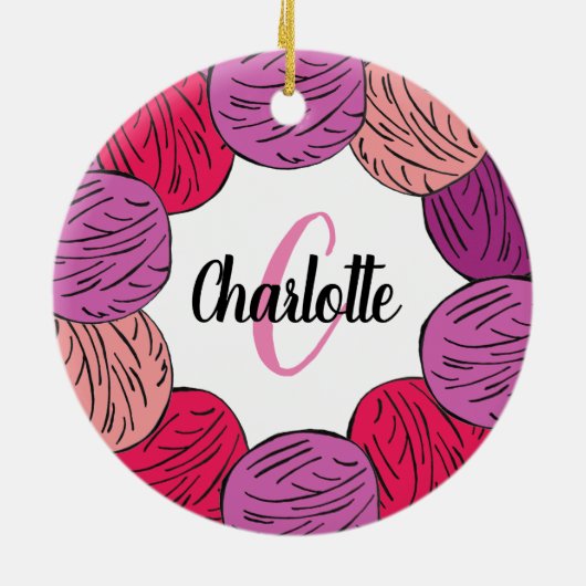 Lila und rosa Wollgeschenke Keramik Ornament (Hinten)