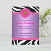 Lila und rosa, Zebra, Girl-Baby-Dusche Einladung (Stehend Vorderseite)