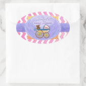 Lila und rosa Zickzack Babydusche Ovaler Aufkleber (Tasche)