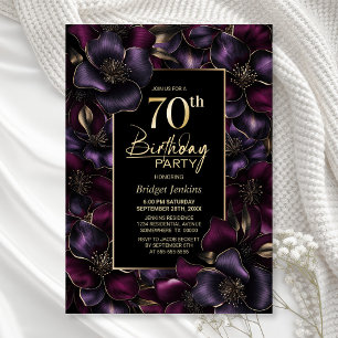 Lila und rosafarbene Blumenfeier 70. Geburtstagspa Einladung