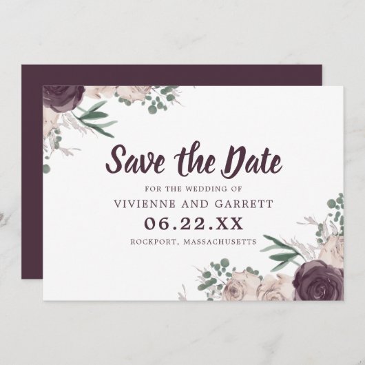 Lila und rosafarbene Blütenhochzeit Das Datum spei Einladung (Vorne/Hinten)