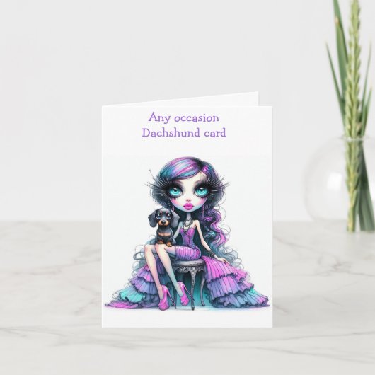 Lila und rosafarbene Dackel Karte (Vorderseite)