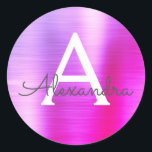 Lila und rosafarbene Girly-Metallic-Monogramm Runder Aufkleber<br><div class="desc">Moderne Lila und rosafarbene Ombre Imitate Girly Metallic Edelstahlfolien Elegant Sticker. Dieser Aufkleber kann so angepasst werden,  dass er Ihren Anfangs- und Vornamen für ein Geschenkpaket enthält.</div>