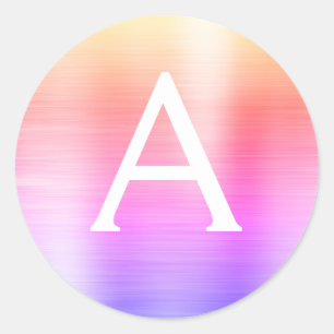 Lila und rosafarbene Girly-Metallic-Monogramm Runder Aufkleber